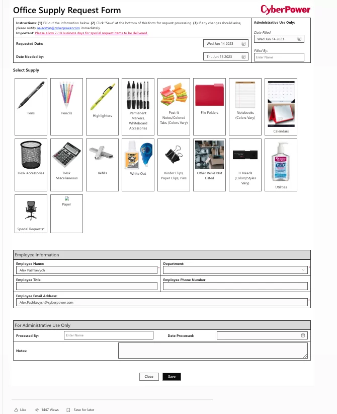Office Supply request form