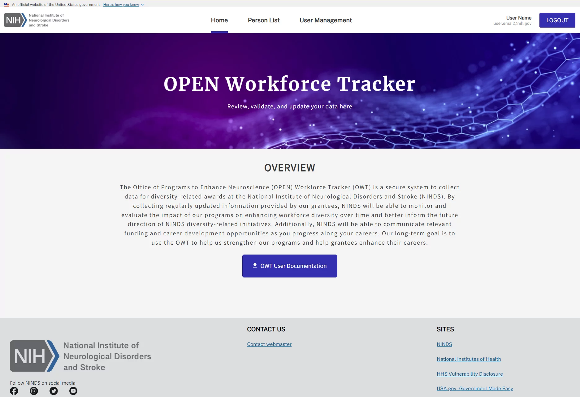 NIH NDS Institute Page view