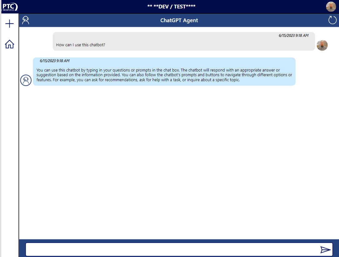 ChatBot interface with sample query
